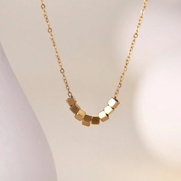 Gold Plated Stainless Steel Geometric Cube Necklace - Picture 1 of 2